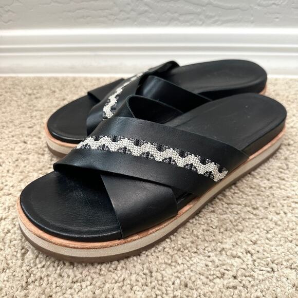 MERRELL | Black Leather Slide Sandals Cushioned Platform Criss Cross | Size 9 - Picture 2 of 6